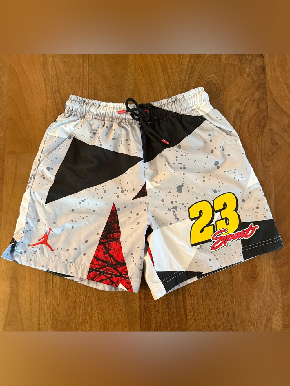 Nike Jordan Men's 5"  Cement Grey/Fire Red Poolside Shorts (IB8818-011) Small